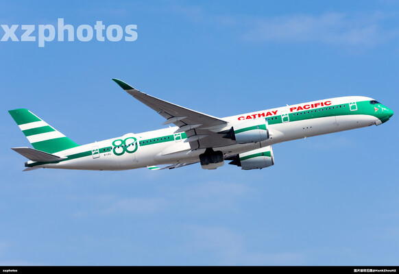 国泰航空A350 80周年彩绘好天首访上海浦东