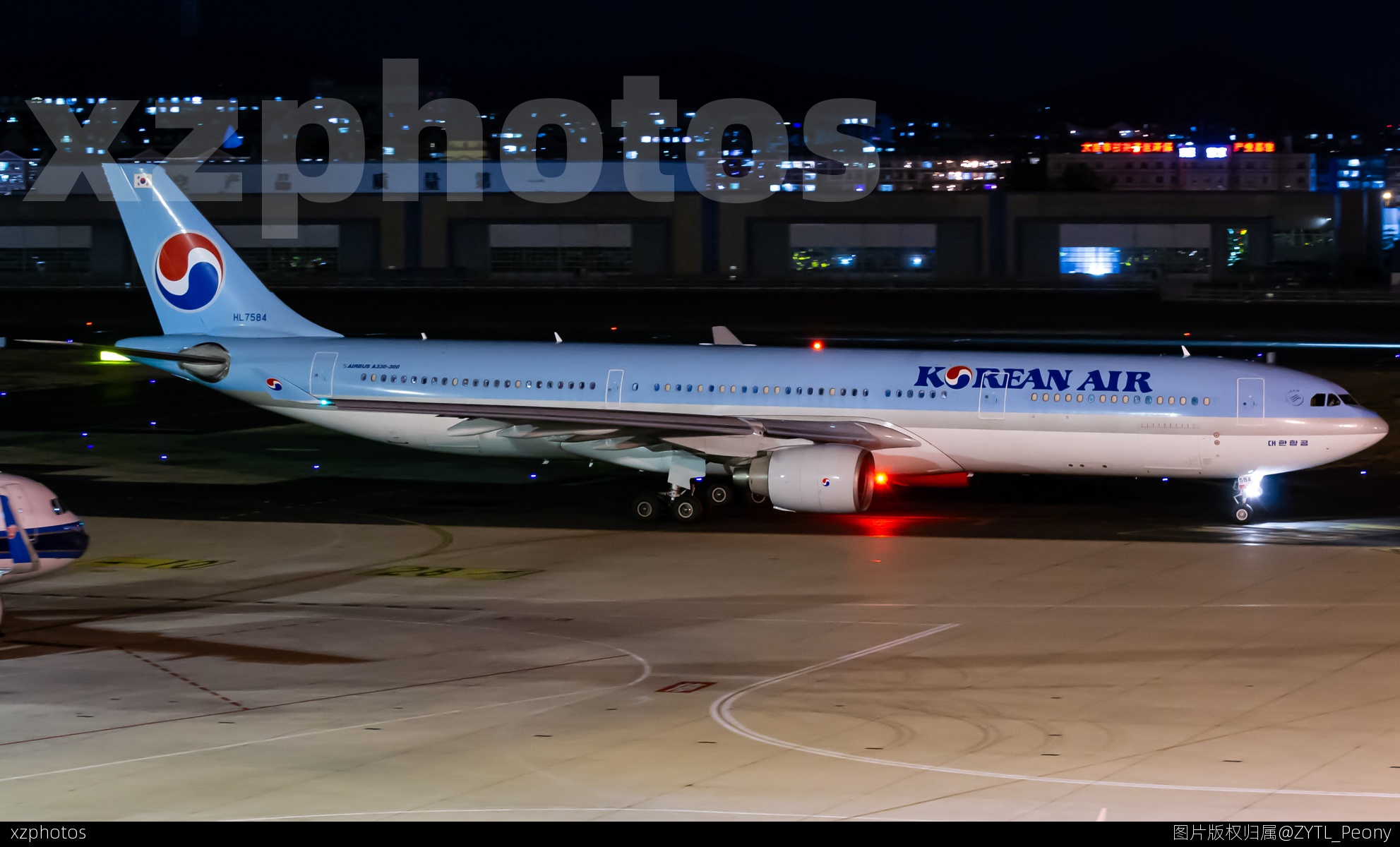 大韩航空延误，夜晚起飞